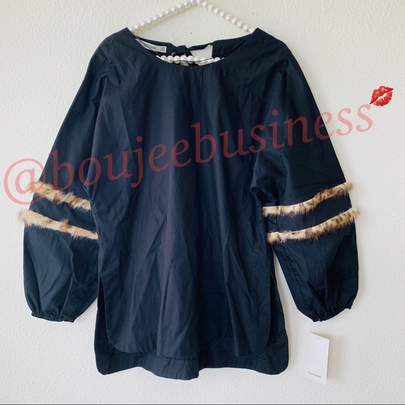 ZARA Poplin Top with Faux Fur Sleeve Detail - Picture 4 of 8